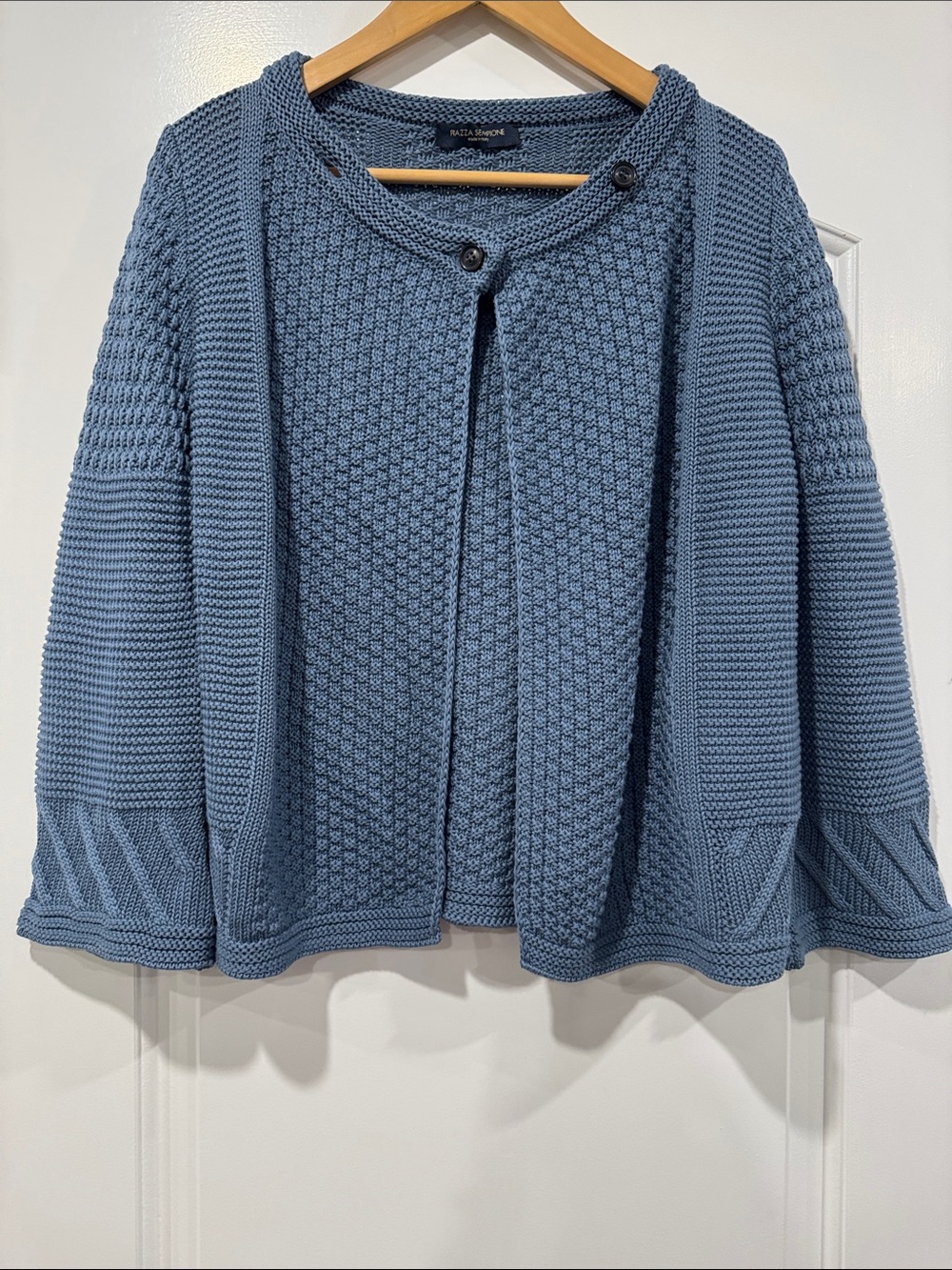 Piazza Sempione Blue textured knit open front cardigan Size 46-IT (L/XL)